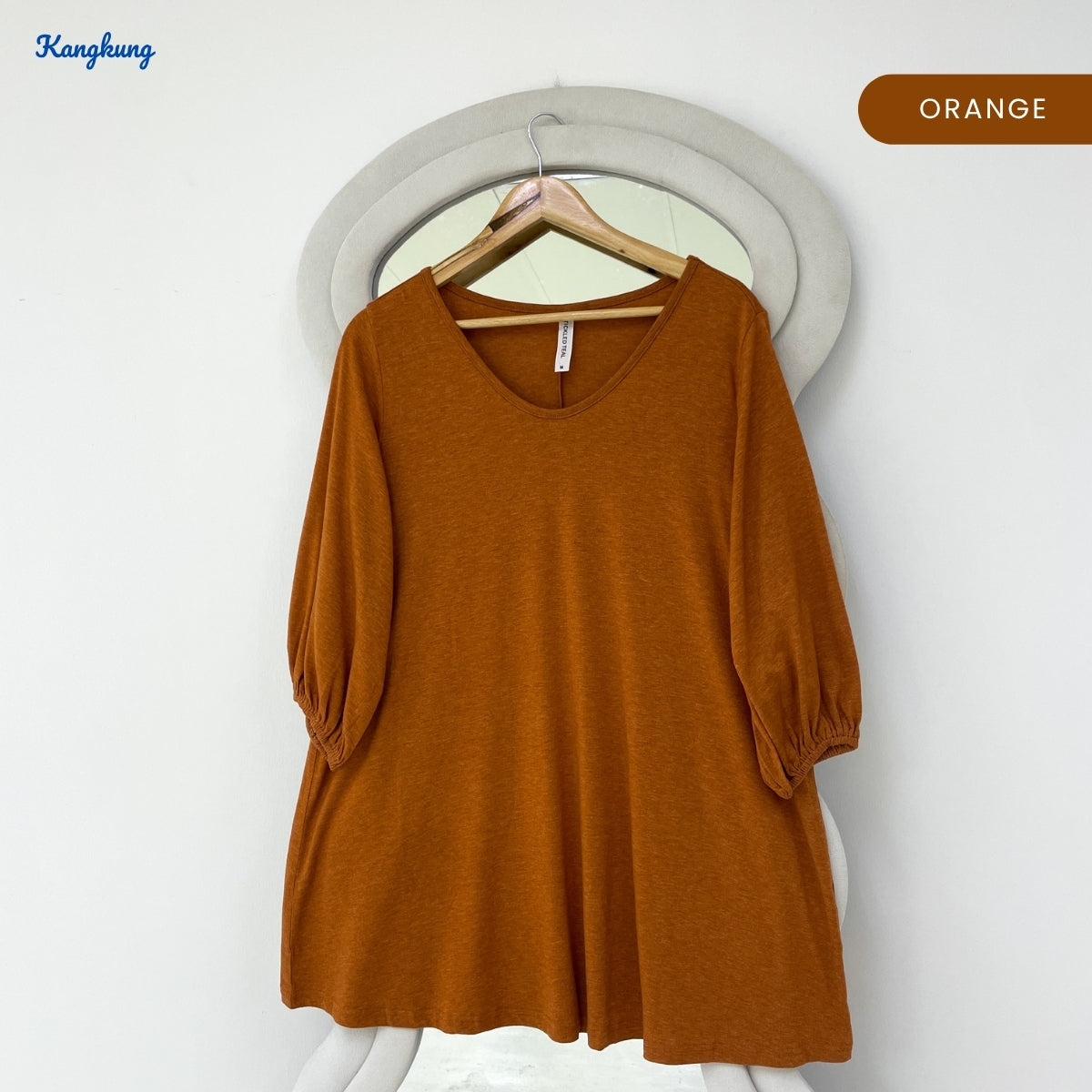 KANGKUNG AINIE RUCHED 3/4 SLEEVE LONG TOP - Q038