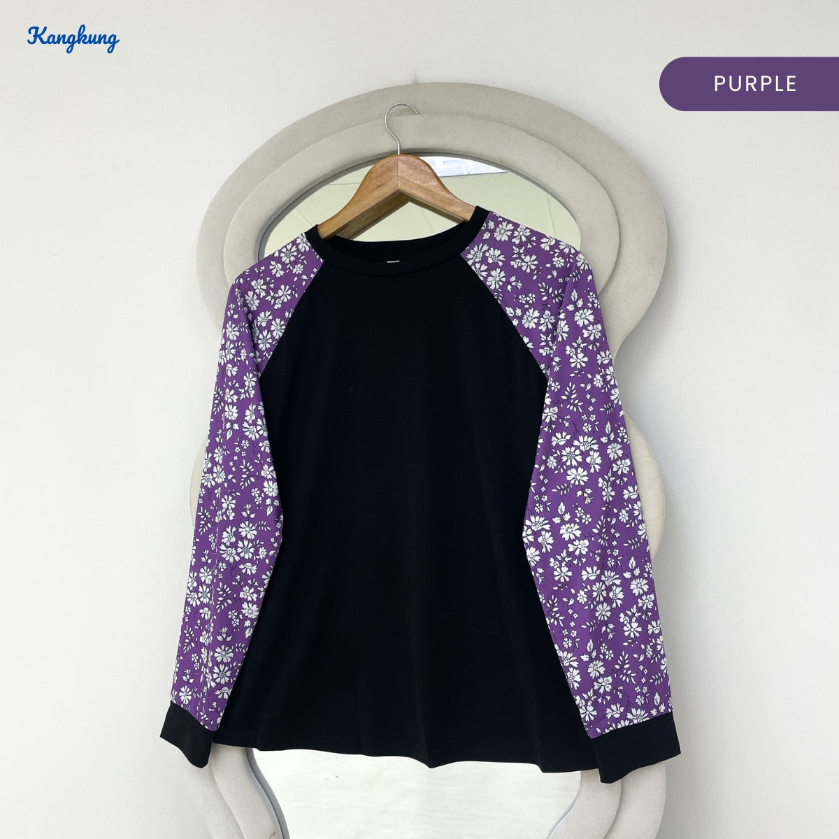 KANGKUNG LAURA FLORAL RAGLAN SLEEVE LONG TOP - Q039