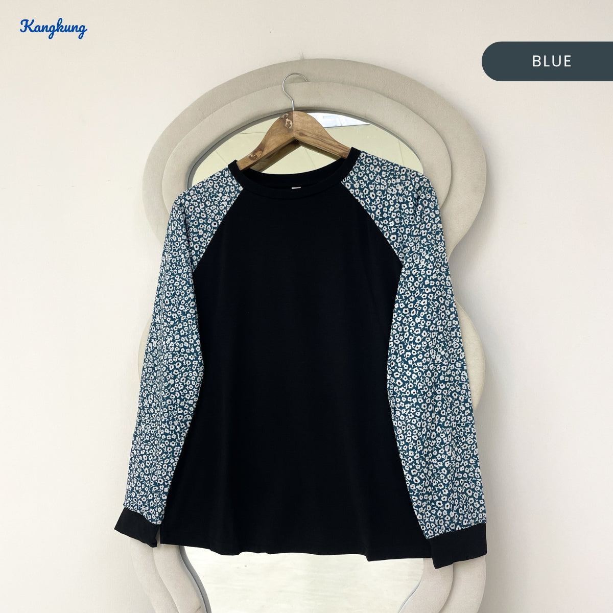 KANGKUNG LAURA FLORAL RAGLAN SLEEVE LONG TOP - Q039