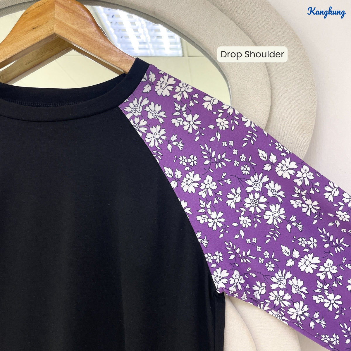 KANGKUNG LAURA FLORAL RAGLAN SLEEVE LONG TOP - Q039