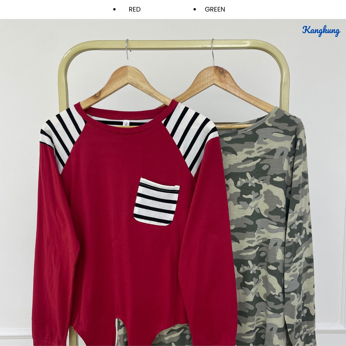 KANGKUNG LAUREL STRIPED PANEL POCKET TIE-FRONT LONG SLEEVE TOP - Q040