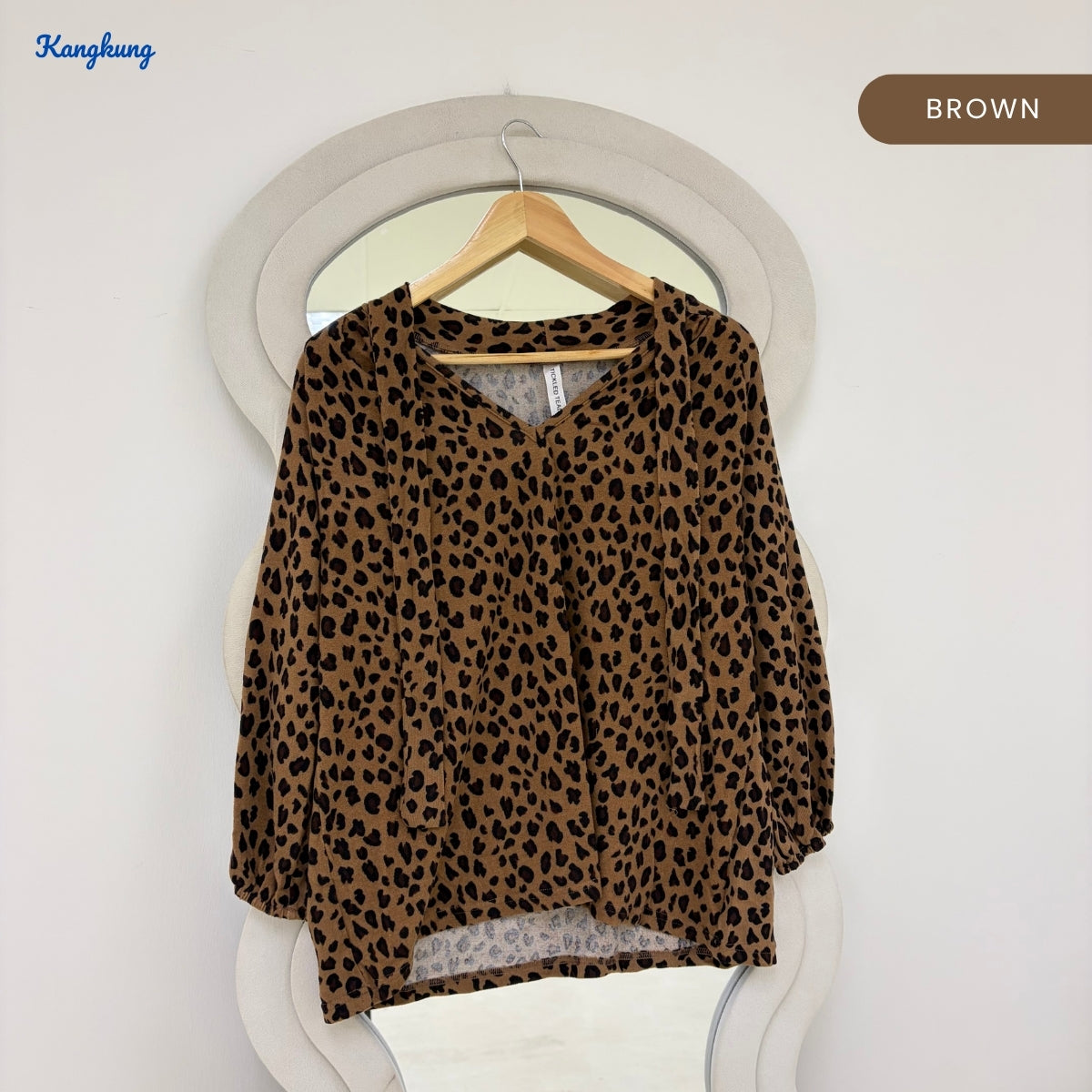 KANGKUNG LOUISA LEOPARD PRINT TIE-NECK LONG SLEEVE TOP - Q041