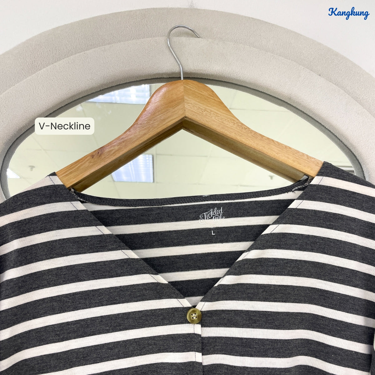 KANGKUNG CAMELIA STRIPED BUTTON-UP TIE-HEM LONG TOP - Q044