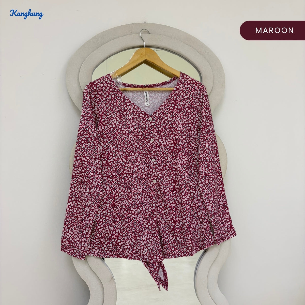 KANGKUNG ELOWEN LEOPARD PRINT TIE-FRONT LONG SLEEVE TOP - Q046