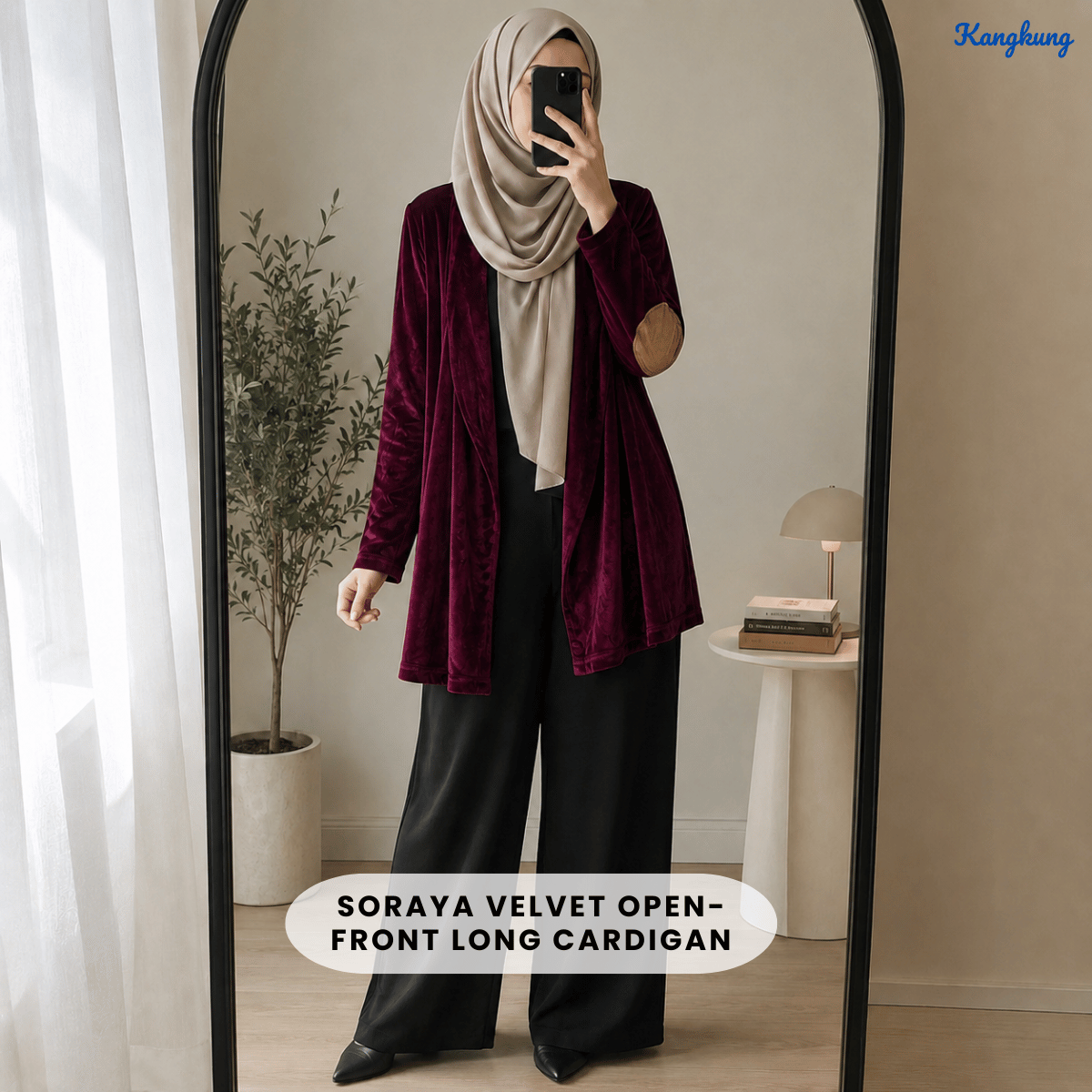 KANGKUNG SORAYA VELVET OPEN-FRONT LONG CARDIGAN - Q047(#065)