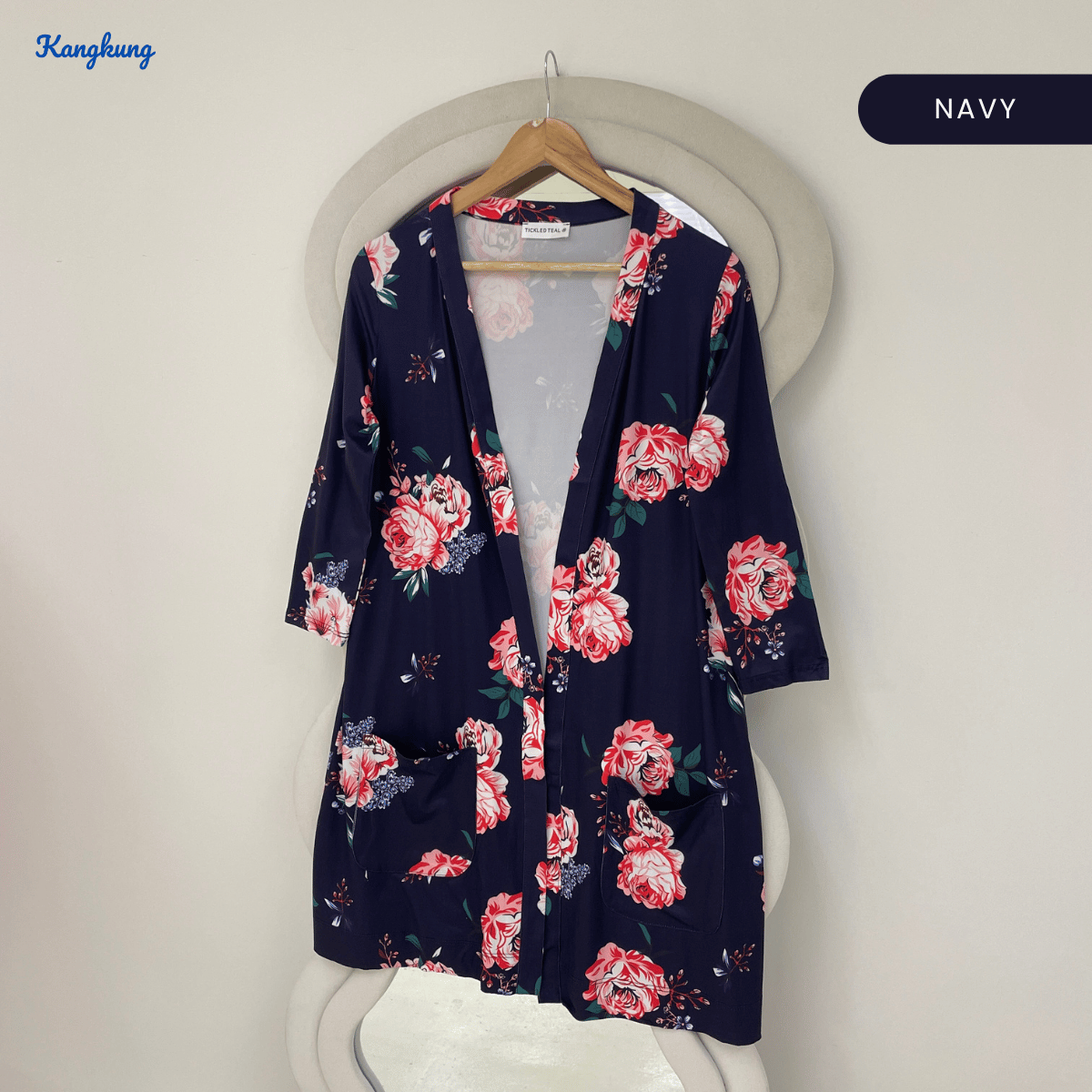 KANGKUNG EVELINA FLORAL PRINT OPEN-FRONT LONG CARDIGAN - Q048(#045)