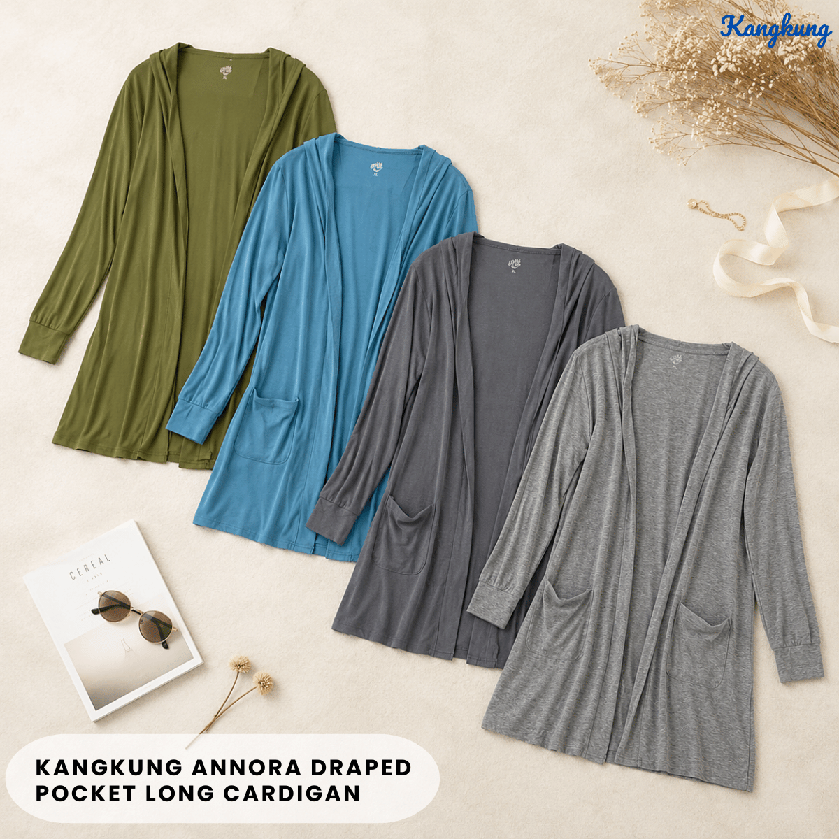 KANGKUNG ANNORA DRAPED POCKET LONG CARDIGAN - Q049
