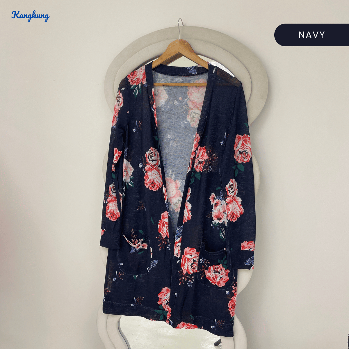 KANGKUNG CALISTA FLORAL PRINT OPEN-FRONT LONG CARDIGAN - Q051(#136)