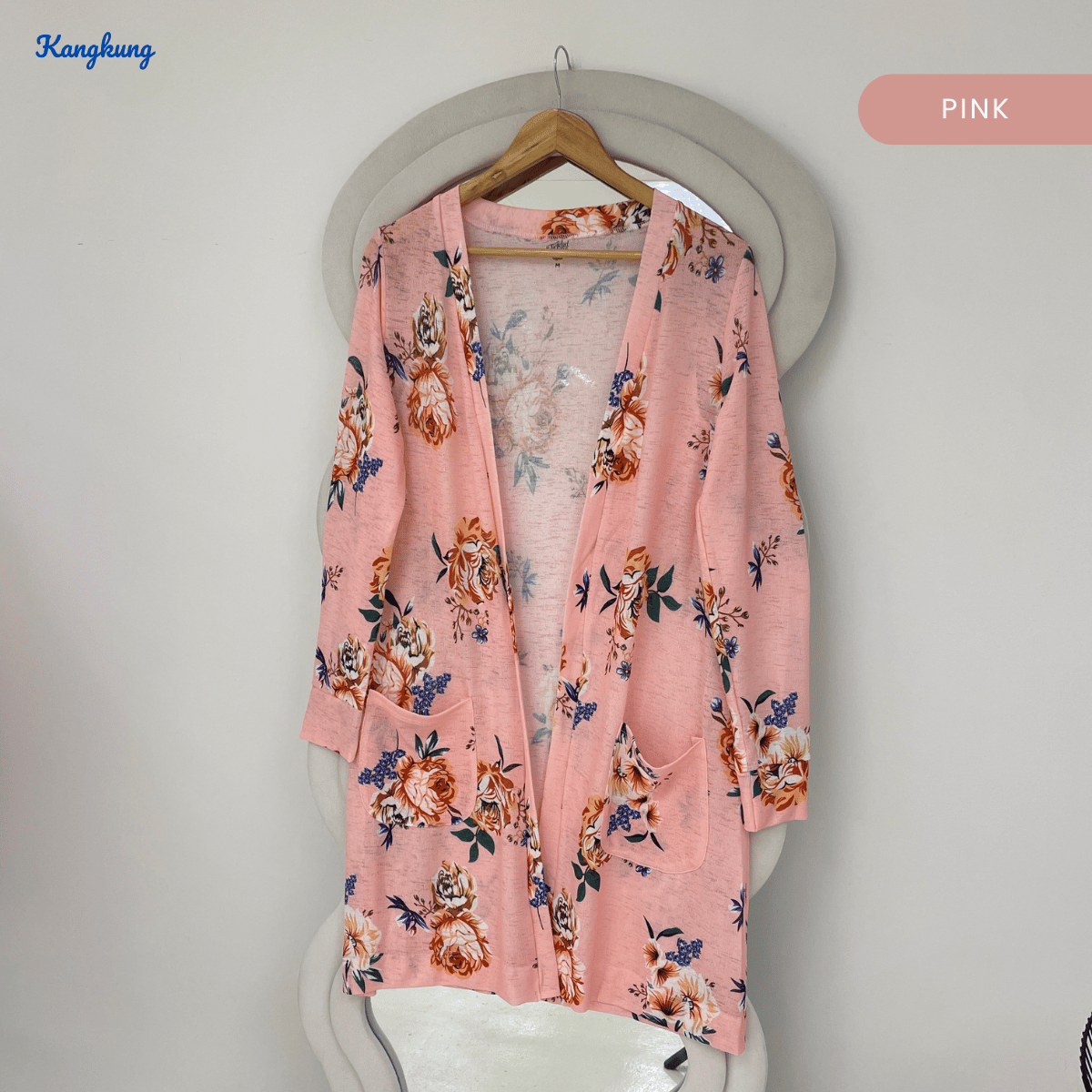 KANGKUNG CALISTA FLORAL PRINT OPEN-FRONT LONG CARDIGAN - Q051(#136)