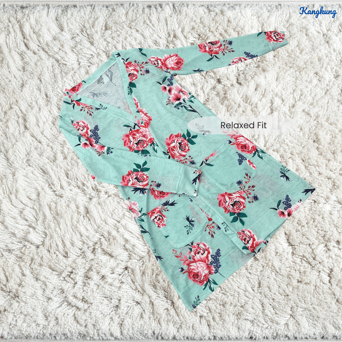 KANGKUNG CALISTA FLORAL PRINT OPEN-FRONT LONG CARDIGAN - Q051(#136)