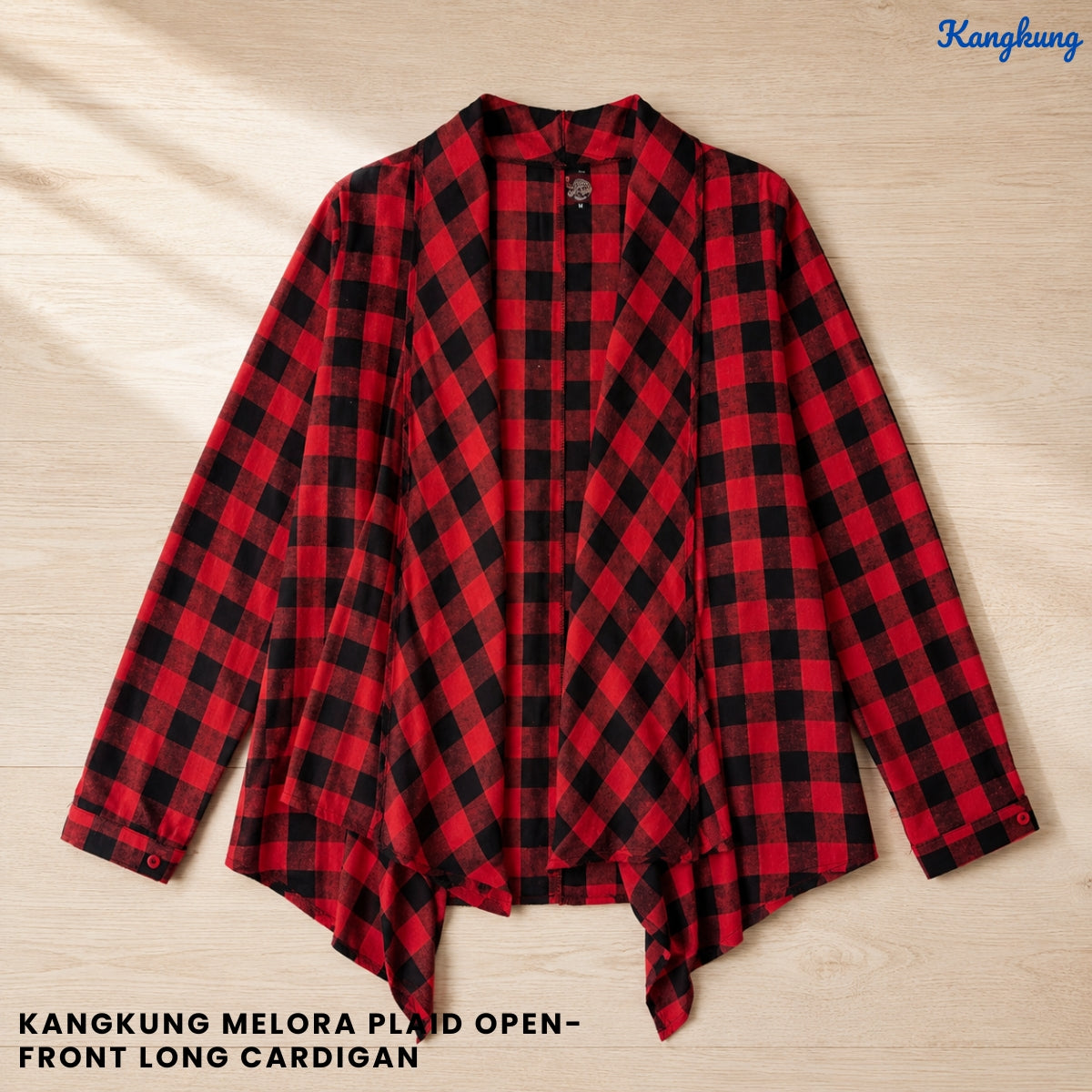 KANGKUNG MELORA PLAID OPEN-FRONT LONG CARDIGAN - Q052