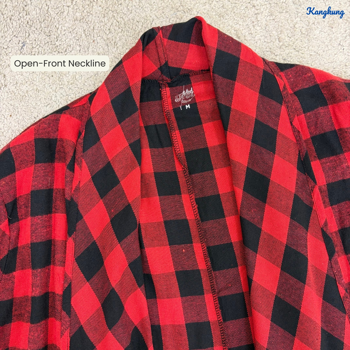 KANGKUNG MELORA PLAID OPEN-FRONT LONG CARDIGAN - Q052