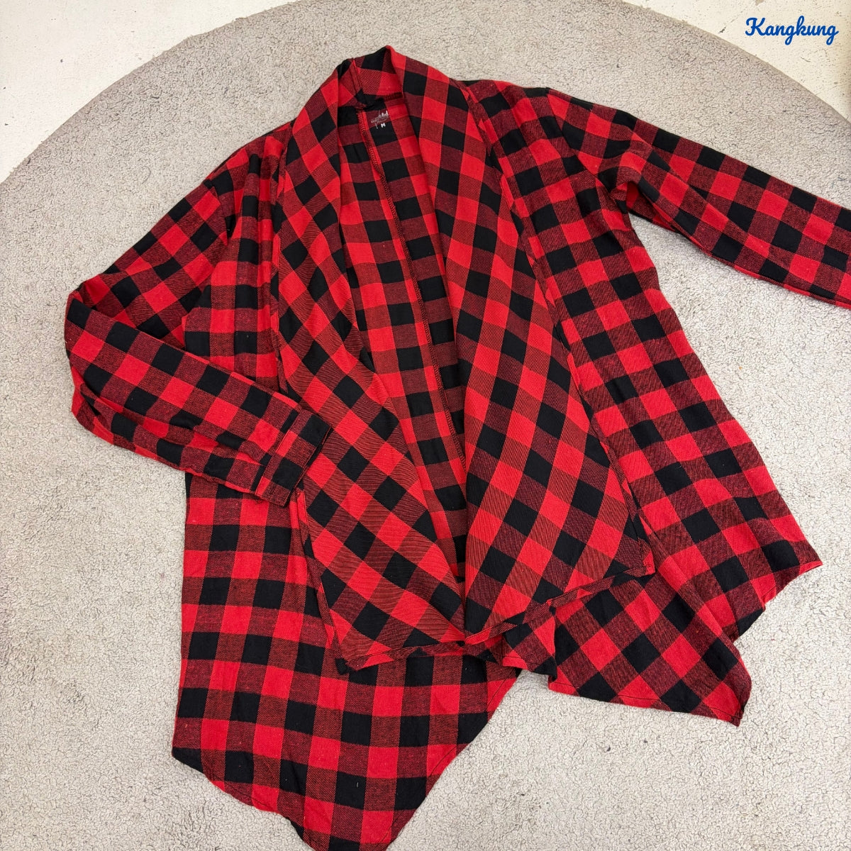 KANGKUNG MELORA PLAID OPEN-FRONT LONG CARDIGAN - Q052