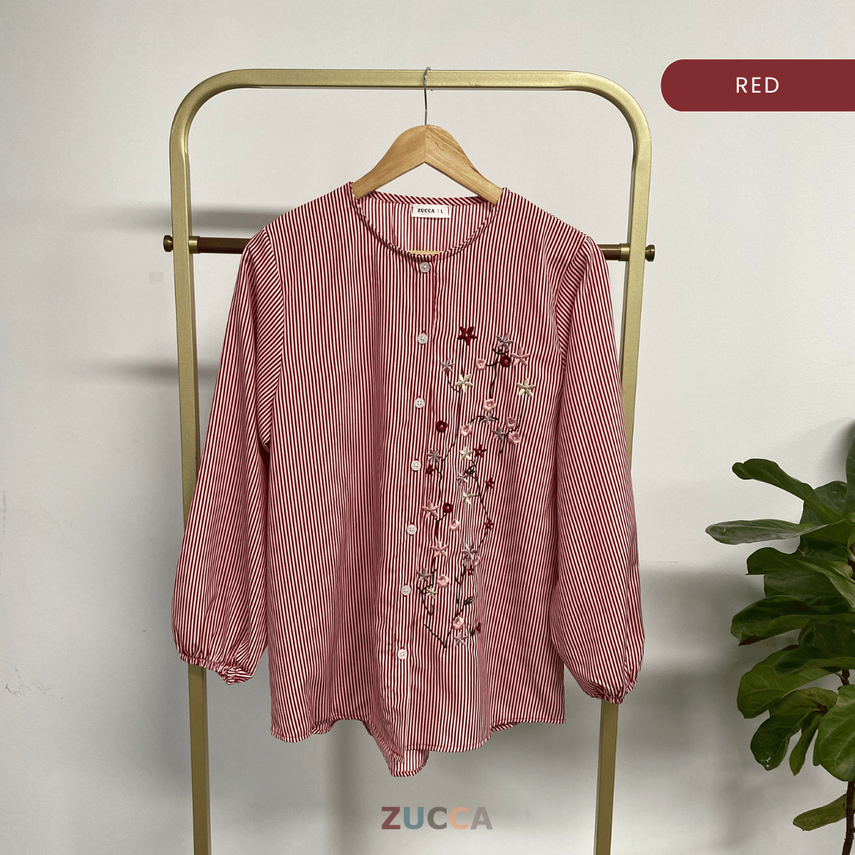 ZUCCA AUFA FLORAL EMBROIDERED STRIPE COTTON BLOUSE - DM239