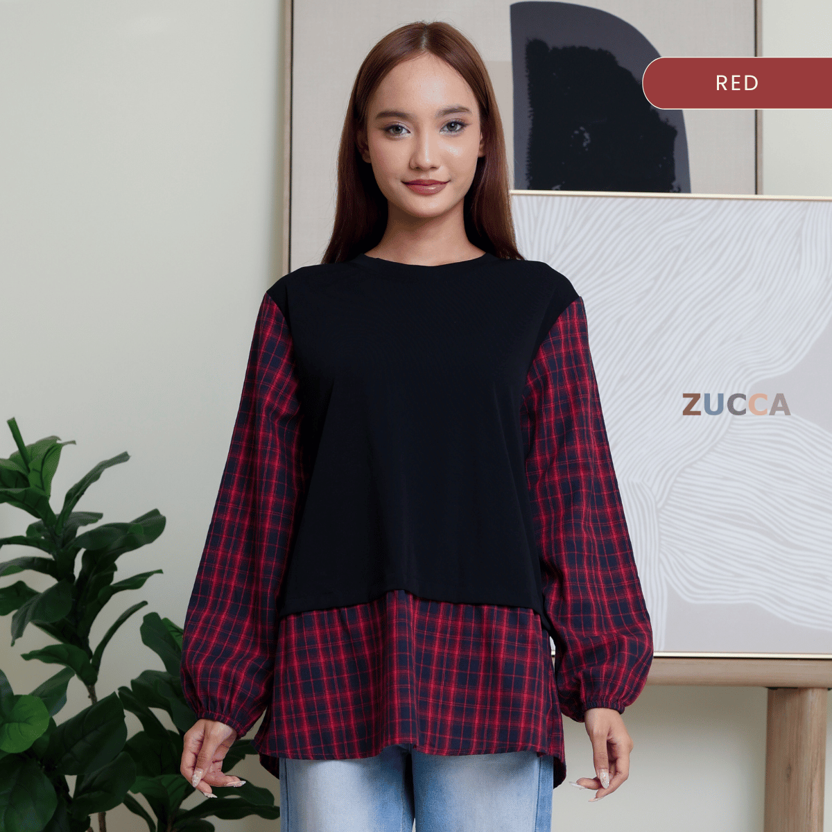 ZUCCA ALEENA BLOUSE PATCHWORK PLAID BERPETAK - DM254