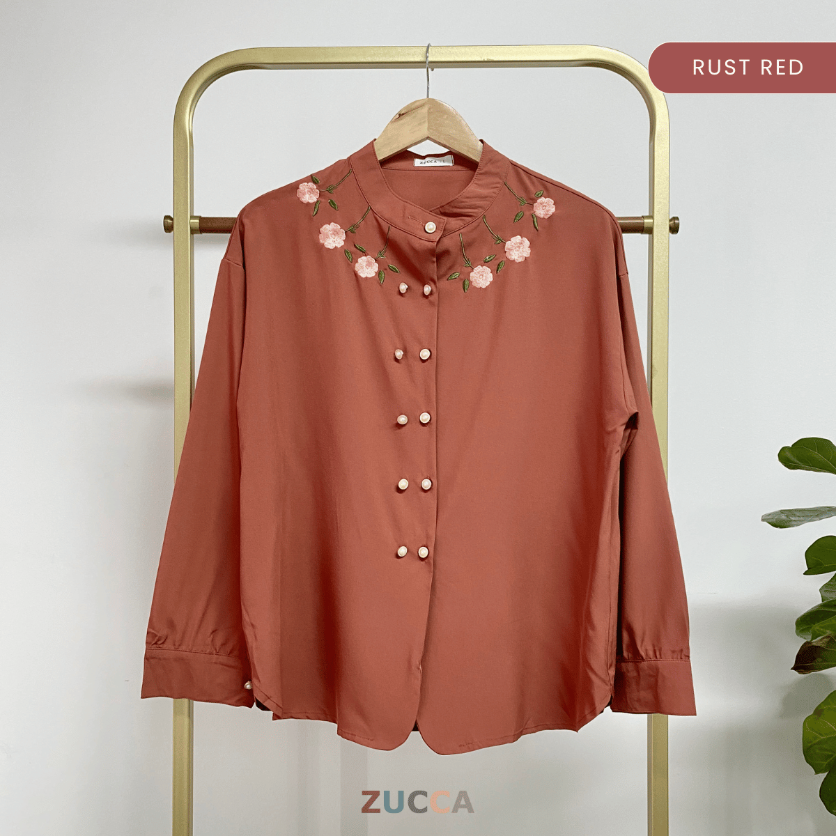 ZUCCA FAWA FLORAL EMBROIDERED WOMEN BLOUSE - DM181 NECK EMBROIDERY LEHER SULAM FLORAL