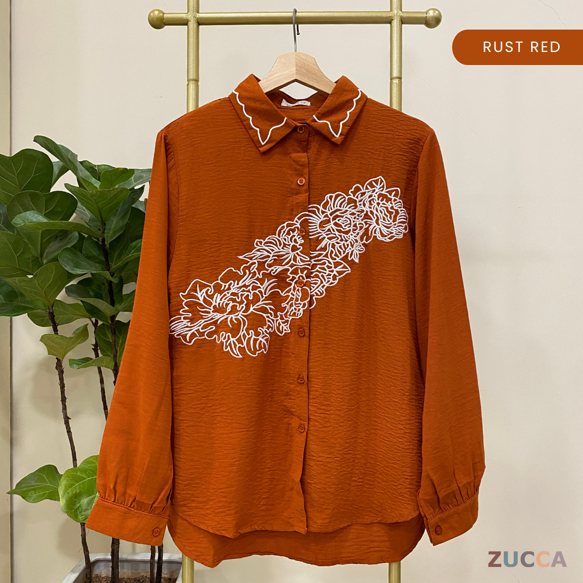 ZUCCA LUNA FLORAL EMBROIDERED BUTTON UP SHIRT - DM196 KOREAN STYLE