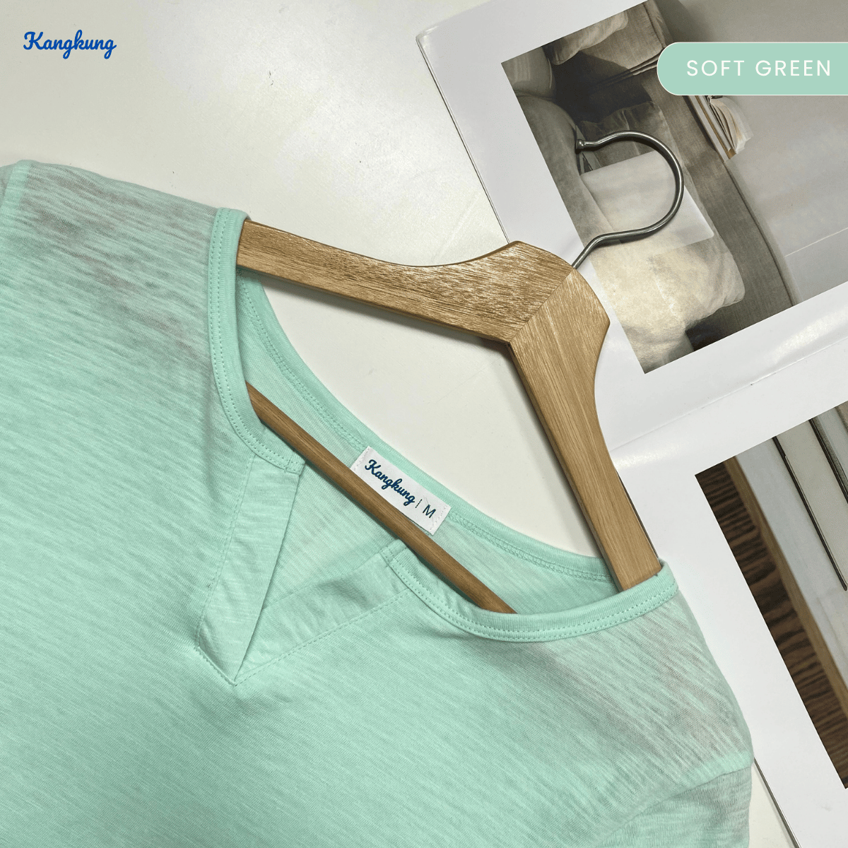 KANGKUNG IKINA KEMEJA KASUAL LEHER V-BULAT - KK120 BAJU WANITA