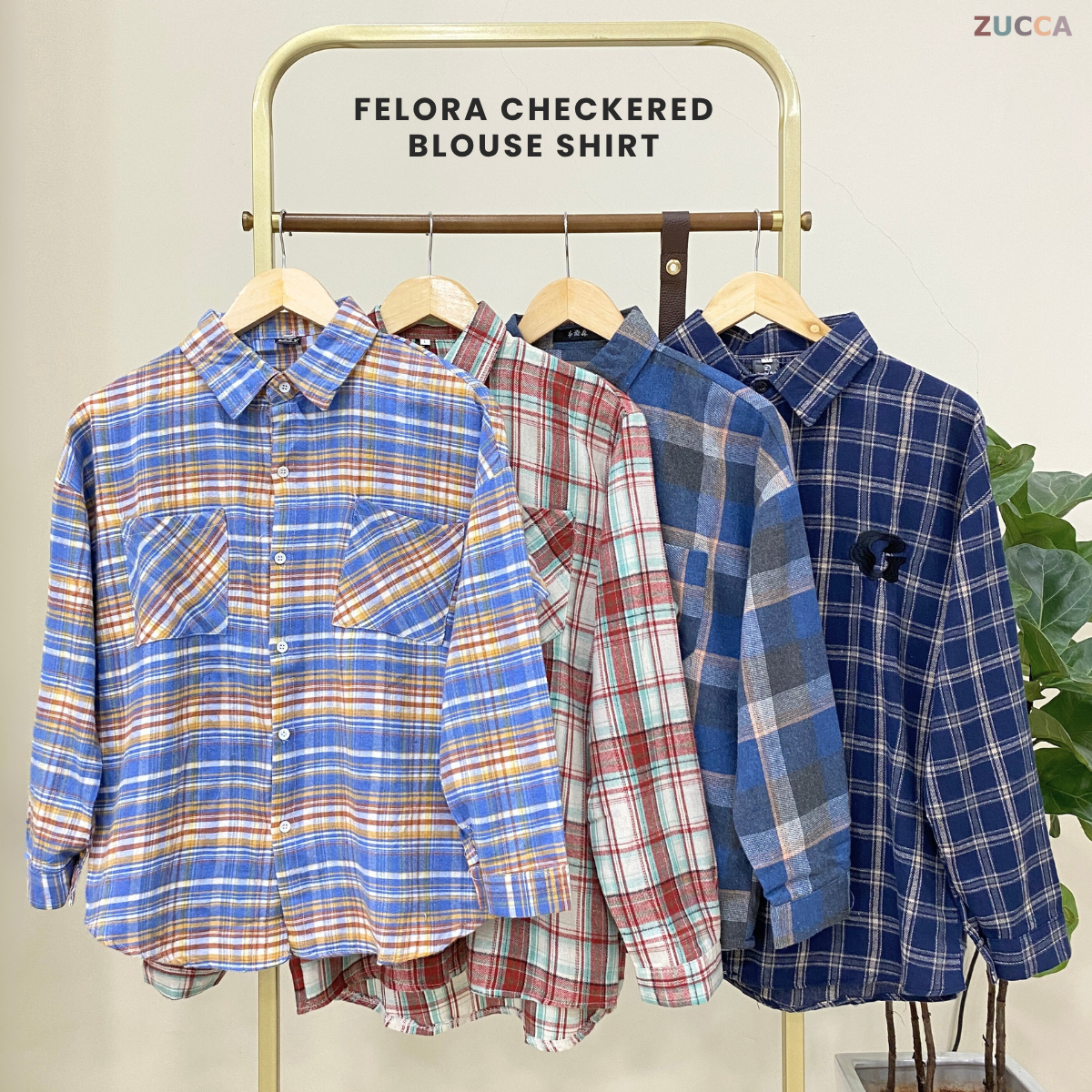 FELORA KEMEJA BLOUSE CORAK KOTAK - SU001