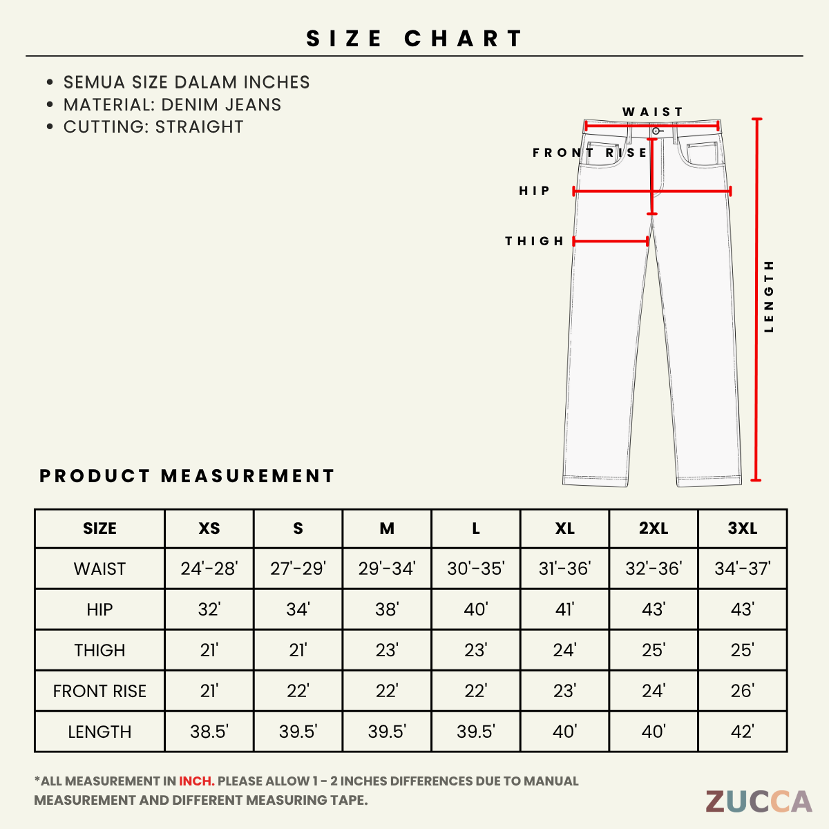 ZUCCA ASUKI DENIM STRAIGHT JEANS PANTS - SU002