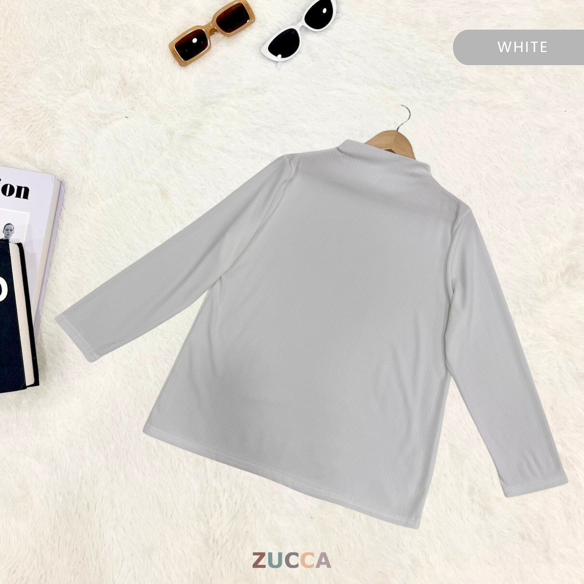 ZUCCA IVANIA COTTON RIB MID HIGH COLLAR BLOUSE- DM224