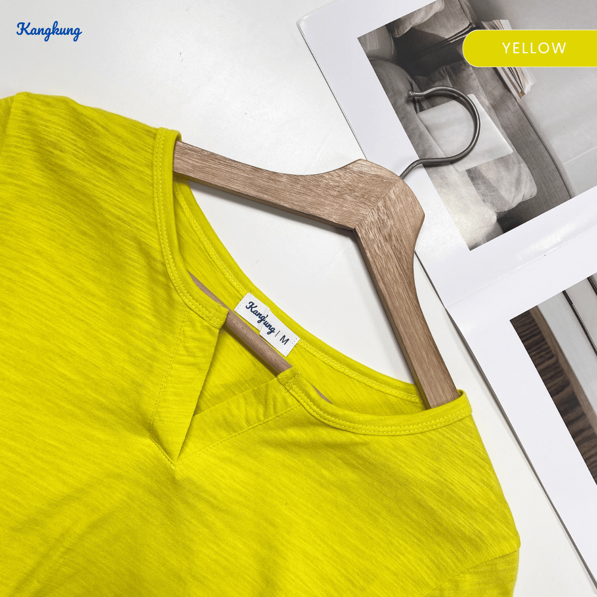 KANGKUNG IKINA KEMEJA KASUAL LEHER V-BULAT - KK120 BAJU WANITA