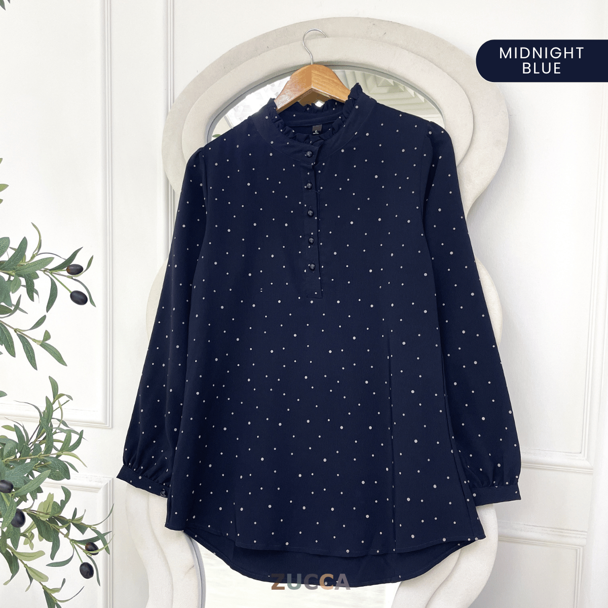 ZUCCA SARAH POLKA RUFFLE MODEST BLOUSE-ZW002