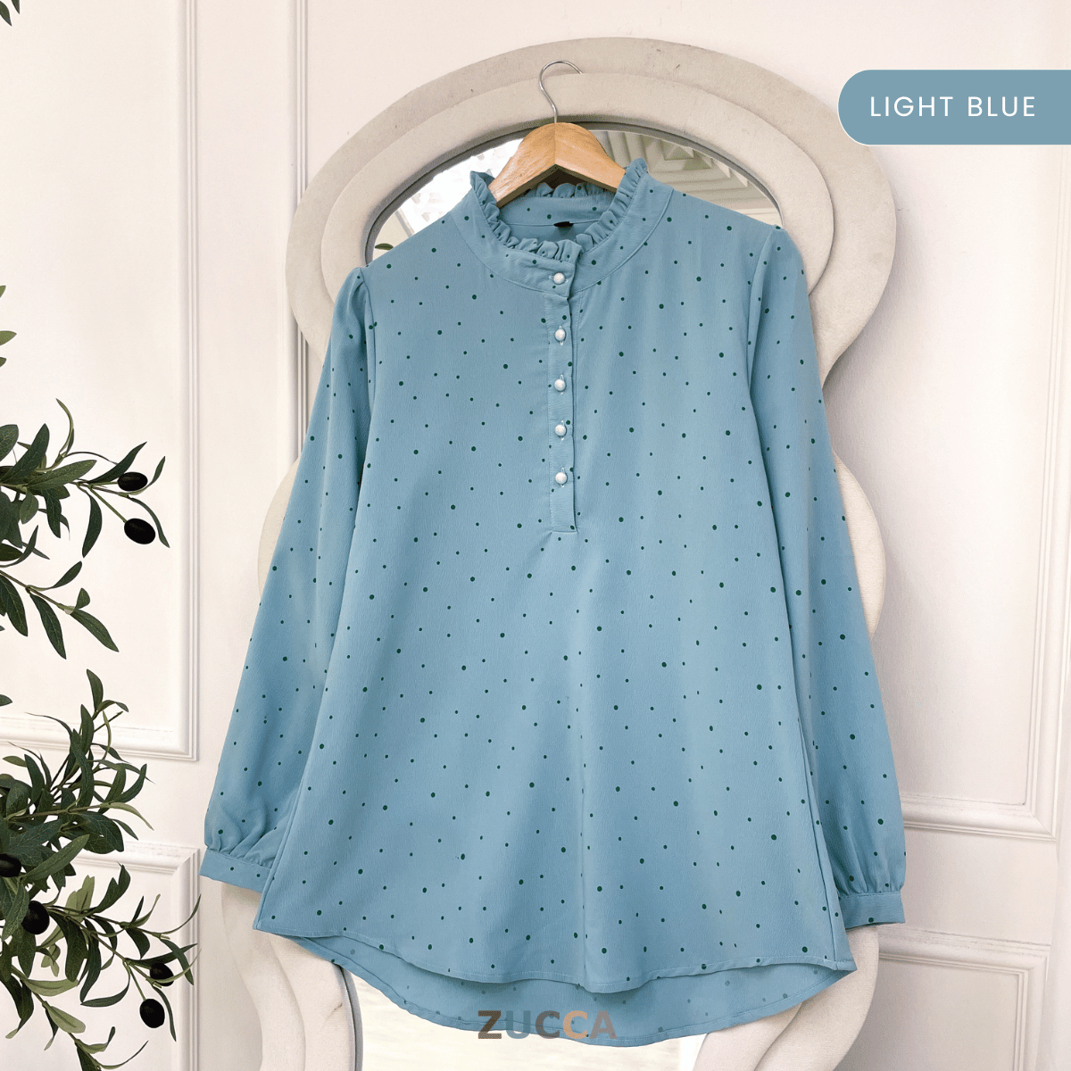 ZUCCA SARAH POLKA RUFFLE MODEST BLOUSE-ZW002