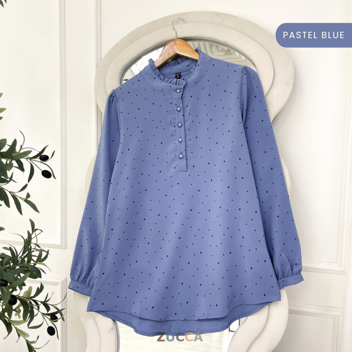 ZUCCA SARAH POLKA RUFFLE MODEST BLOUSE-ZW002