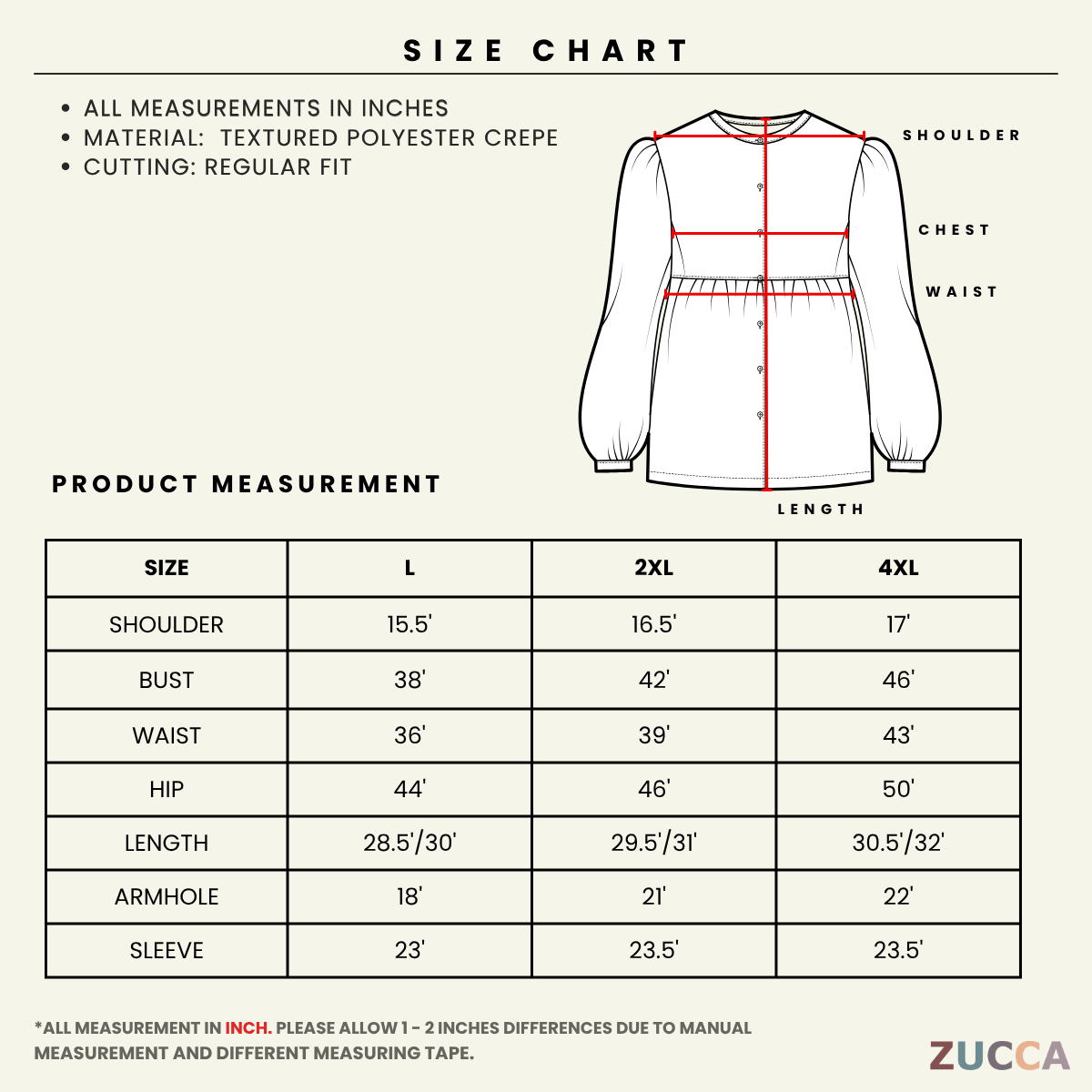ZUCCA SARAH POLKA RUFFLE MODEST BLOUSE-ZW002