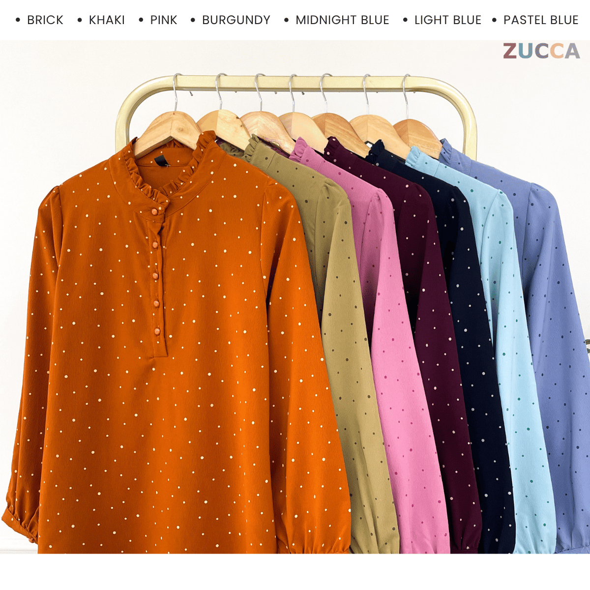 ZUCCA SARAH POLKA RUFFLE MODEST BLOUSE-ZW002