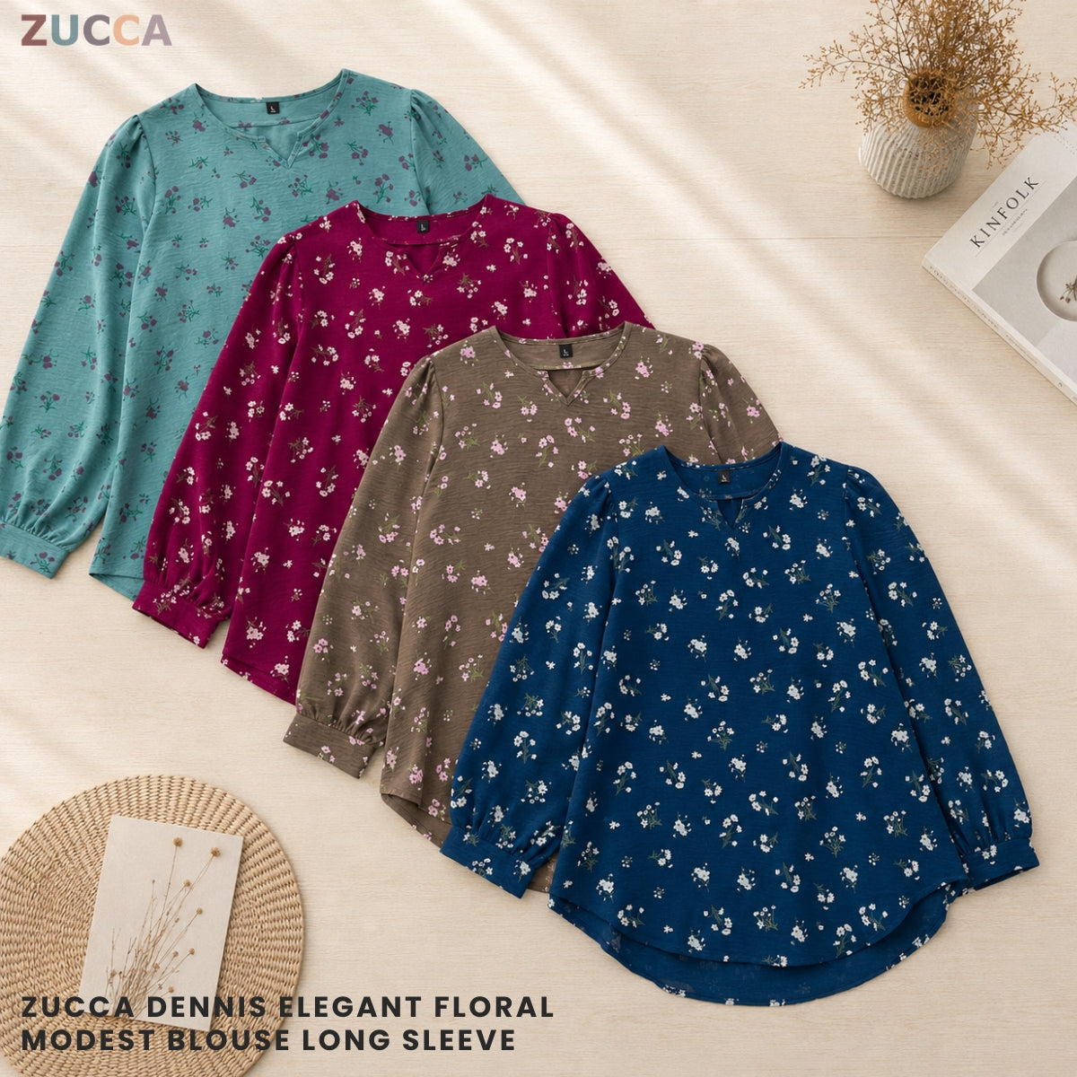ZUCCA DENNIS ELEGANT FLORAL MODEST BLOUSE LONG SLEEVE - ZW003