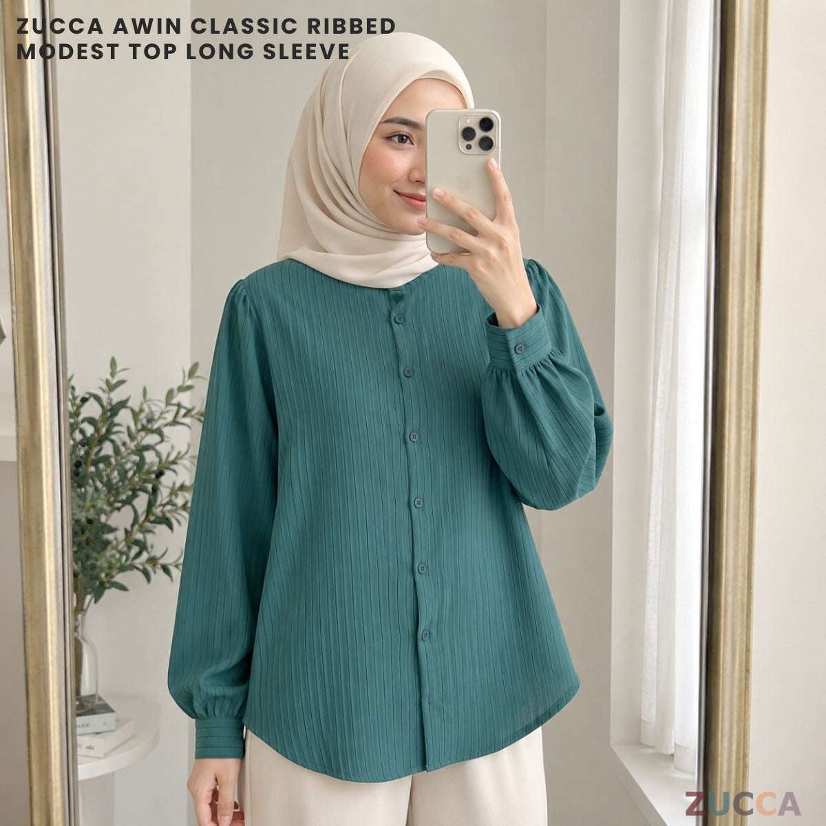 ZUCCA AWIN CLASSIC RIBBED MODEST STRIPE TOP LONG SLEEVE - ZW004