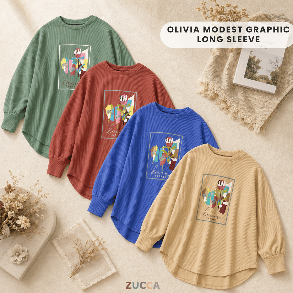 ZUCCA OLIVIA MODEST GRAPHIC LONG SLEEVE-ZW005(BK2048-1)