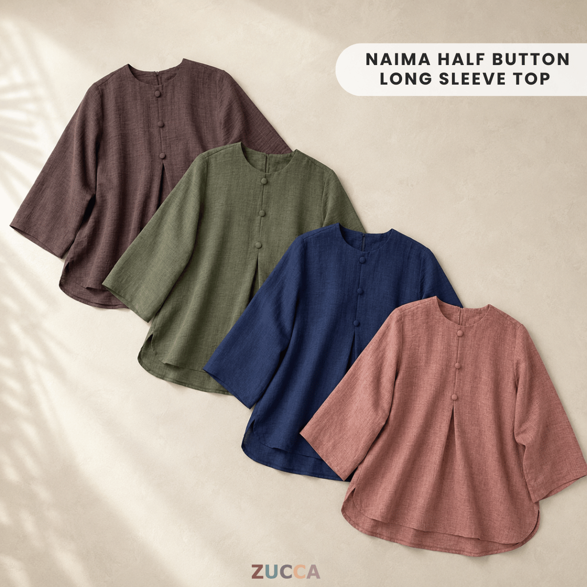 ZUCCA NAIMA HALF BUTTON LONG SLEEVE TOP-ZW009(AC8636-1)