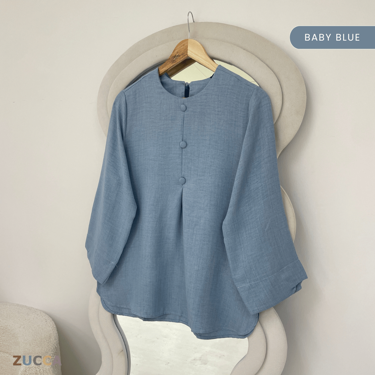 ZUCCA NAIMA HALF BUTTON LONG SLEEVE TOP-ZW009(AC8636-1)