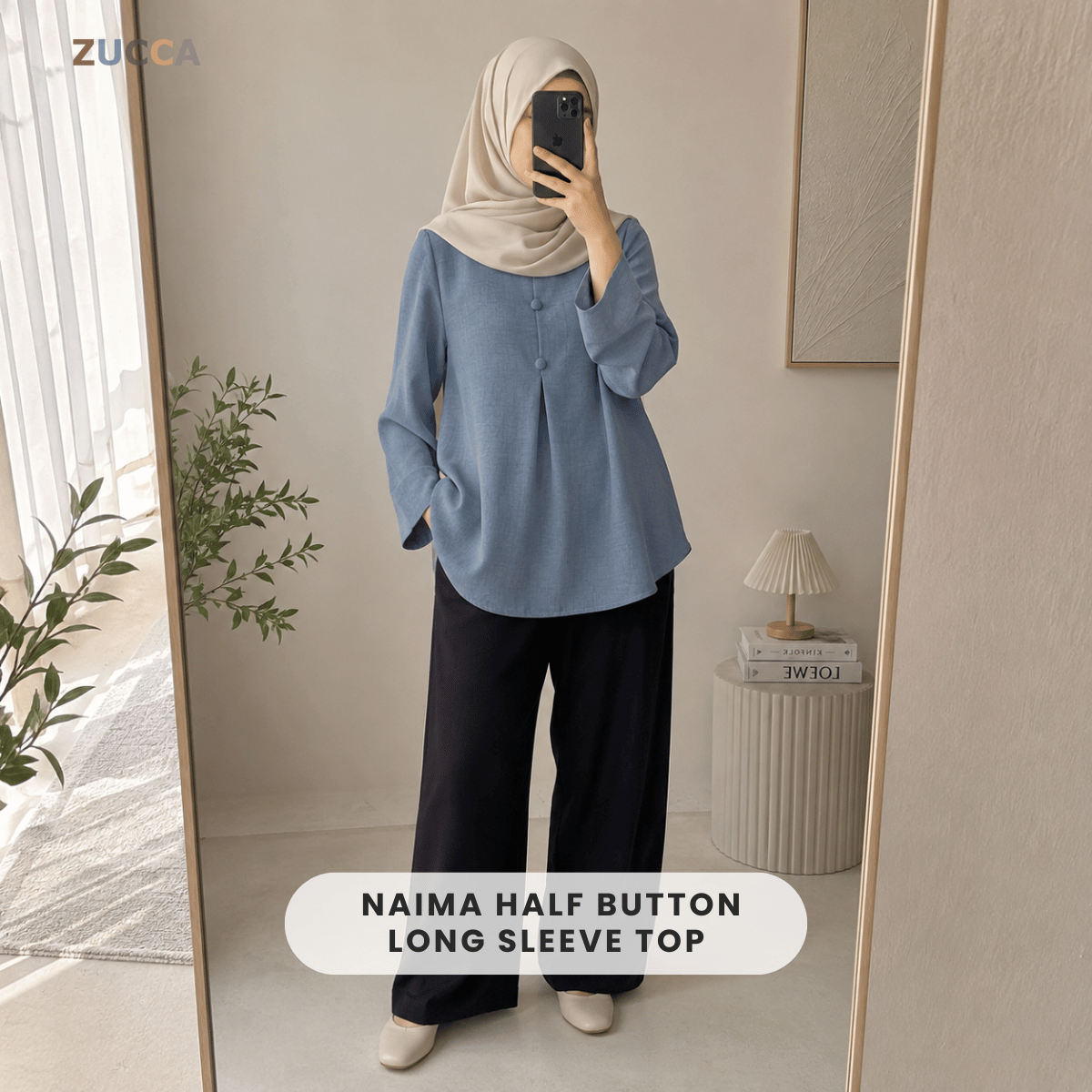 ZUCCA NAIMA HALF BUTTON LONG SLEEVE TOP-ZW009(AC8636-1)