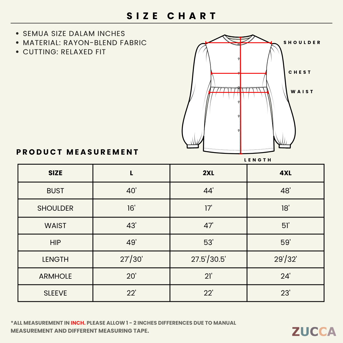 ZUCCA ESHA CLASSIC BUTTON TUNIC BLOUSE - ZW010(881642)