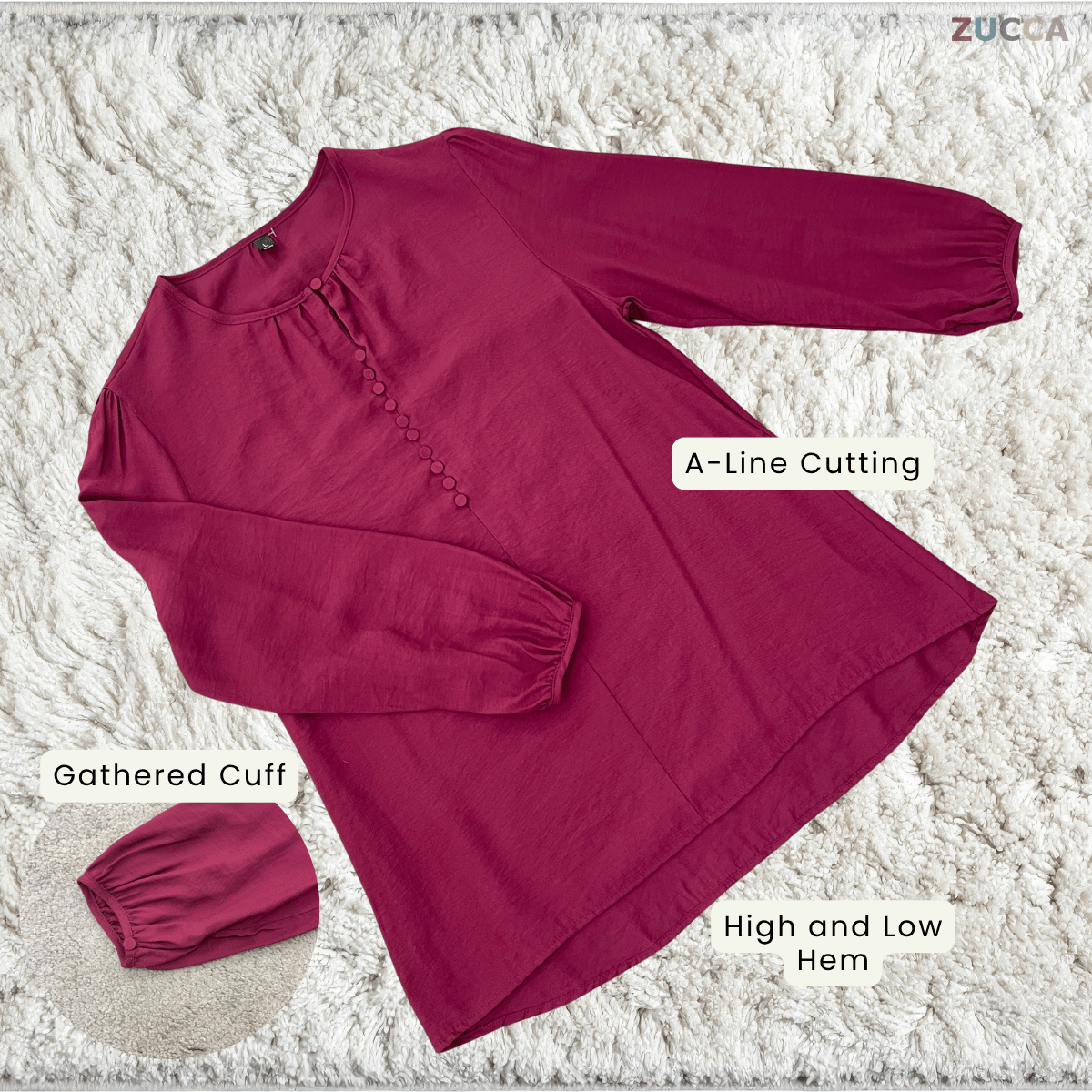 ZUCCA ESHA CLASSIC BUTTON TUNIC BLOUSE - ZW010(881642)