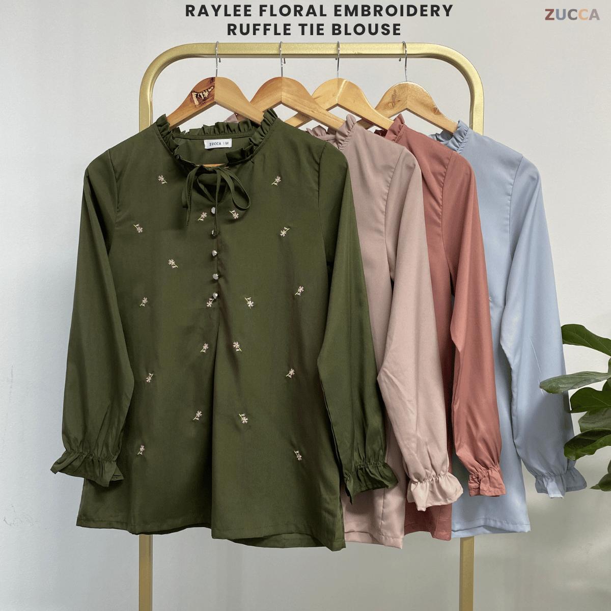 ZUCCA RAYLEE FLORAL EMBROIDERY RUFFLE TIE BLOUSE -MA074