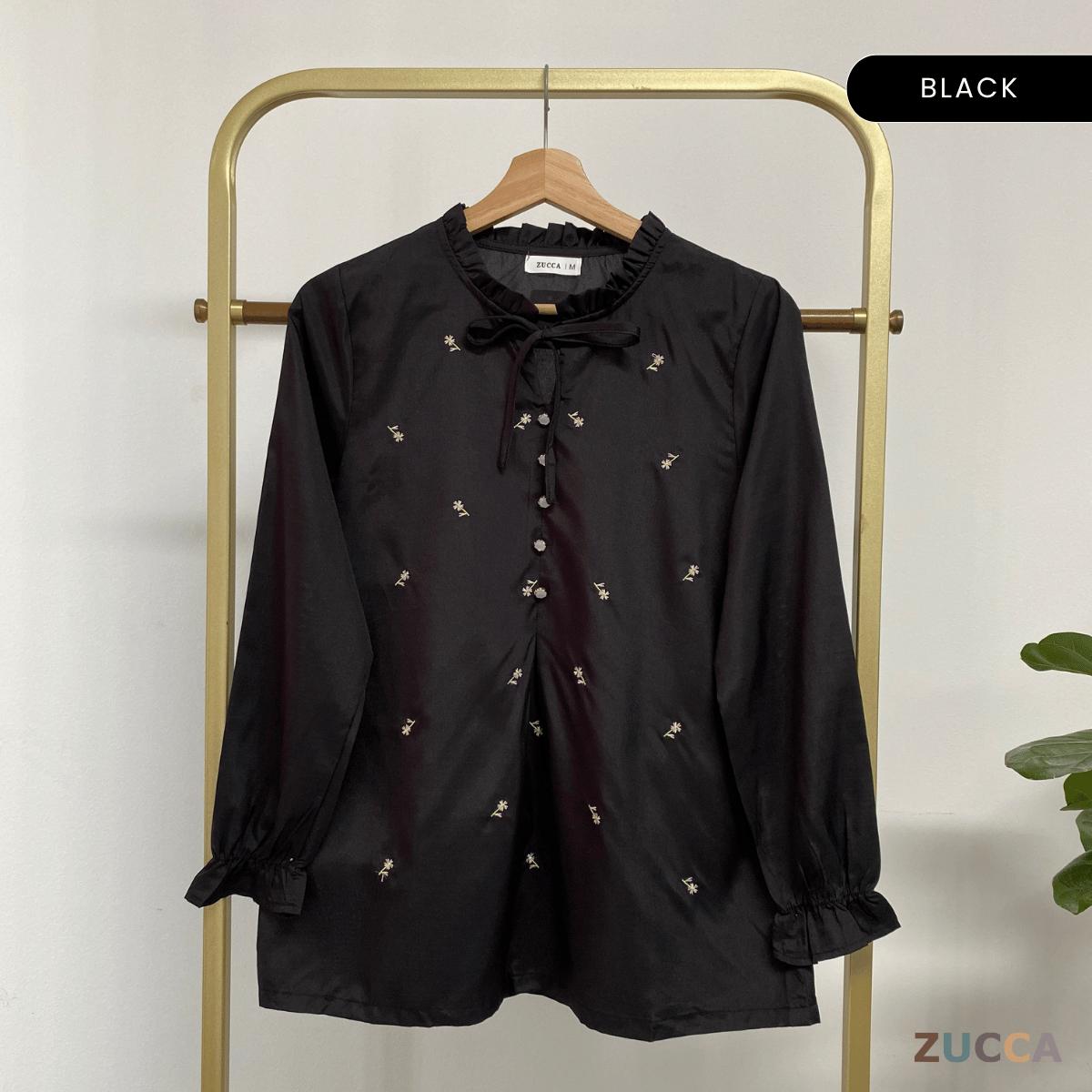 ZUCCA RAYLEE FLORAL EMBROIDERY RUFFLE TIE BLOUSE -MA074