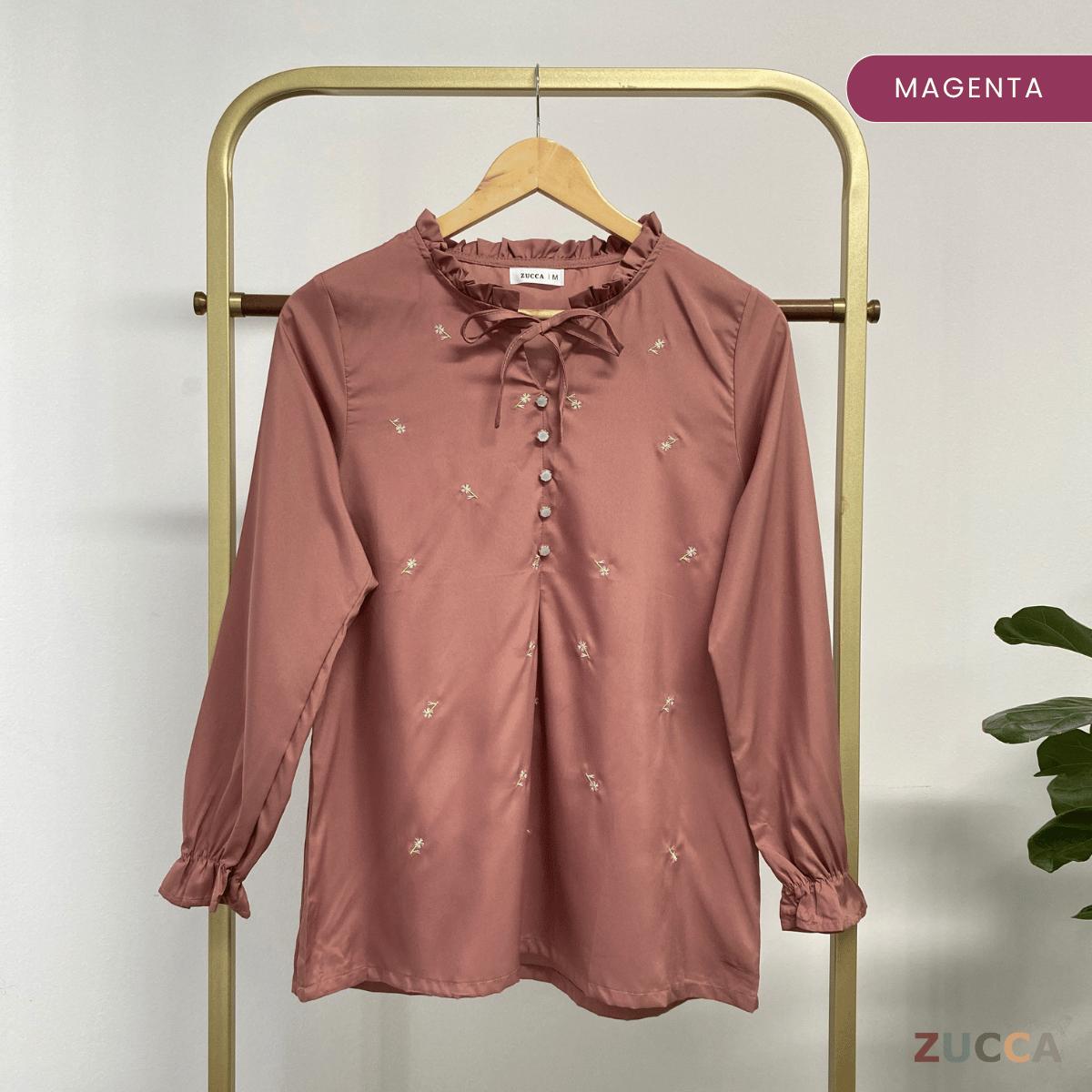 ZUCCA RAYLEE FLORAL EMBROIDERY RUFFLE TIE BLOUSE -MA074