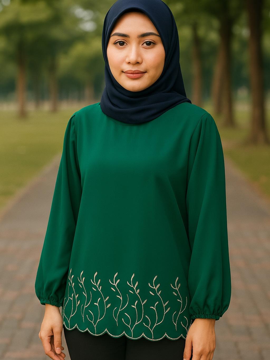 ZUCCA ARIANNA EMBROIDERY ROUND NECK BLOUSE-MA091 Tops