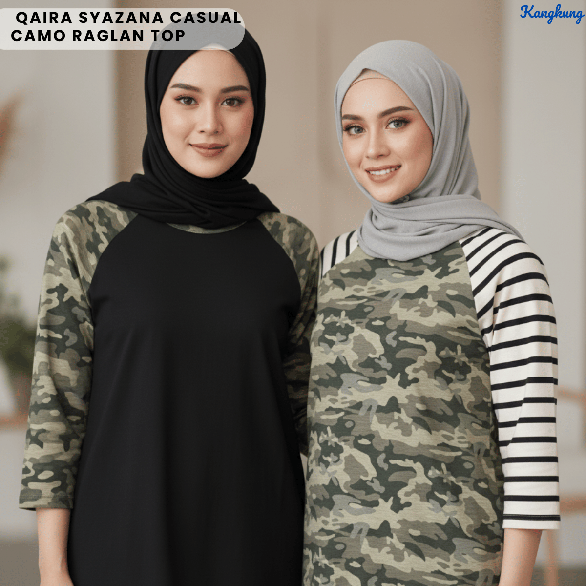 KANGKUNG QAIRA SYAZANA CASUAL CAMO RAGLAN TOP - (C1006 | C1016)