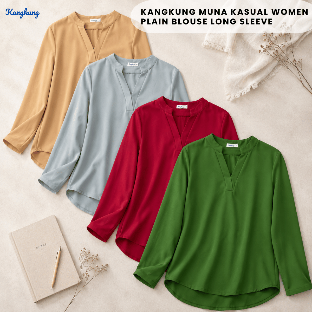 KANGKUNG MUNA KASUAL WOMEN PLAIN BLOUSE LONG SLEEVE - KK121