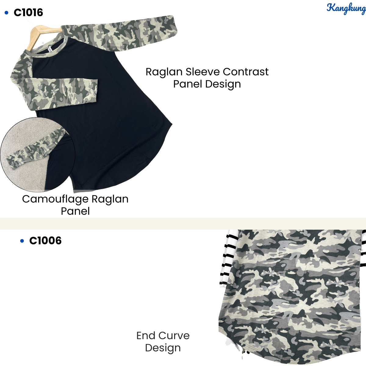 KANGKUNG QAIRA SYAZANA CASUAL CAMO RAGLAN TOP - (C1006 | C1016)