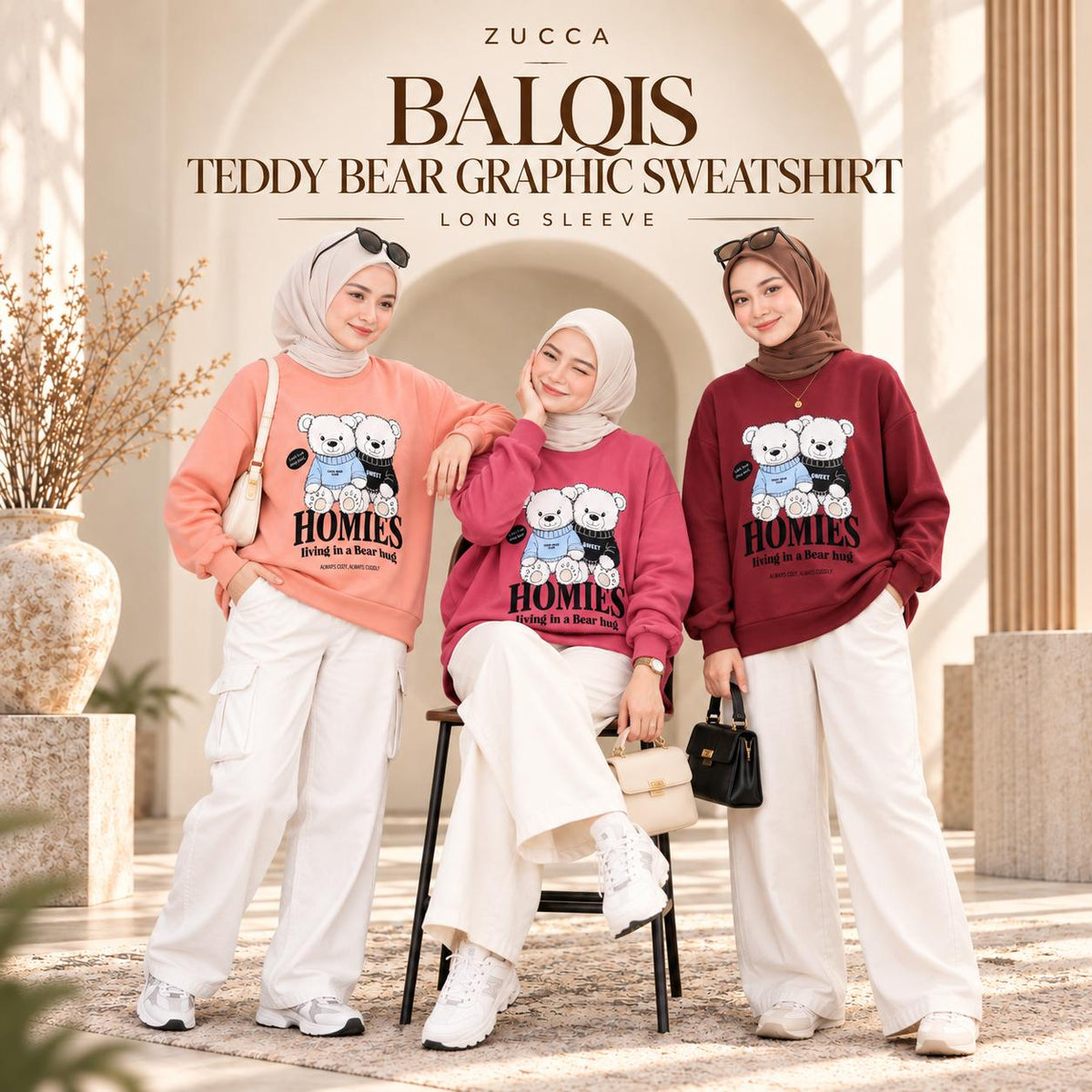 ZUCCA BALQIS TEDDY BEAR GRAPHIC SWEATSHIRT LONG SLEEVE-MA287