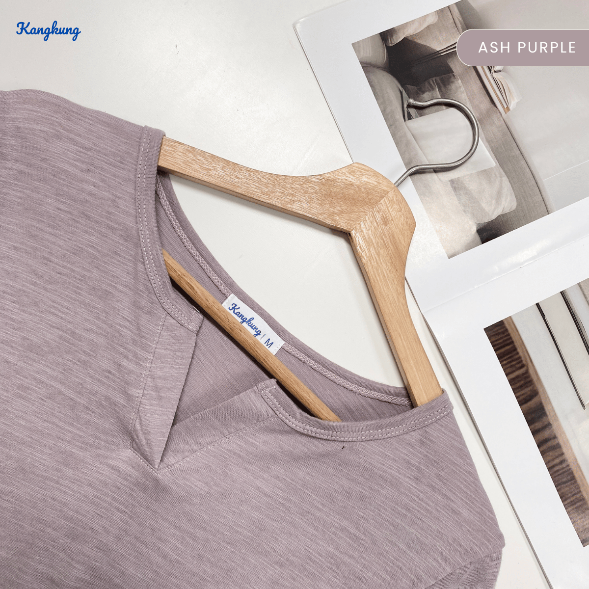 KANGKUNG IKINA KEMEJA KASUAL LEHER V-BULAT - KK120 BAJU WANITA