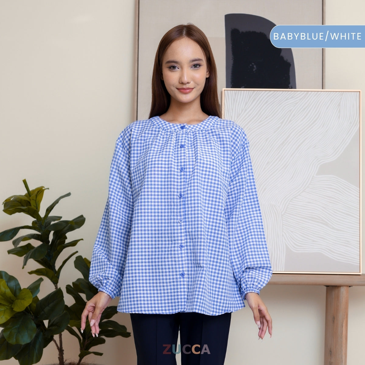 ZUCCA AMANDA BLAUS KASUAL BERPOLA GINGHAM - DM072A