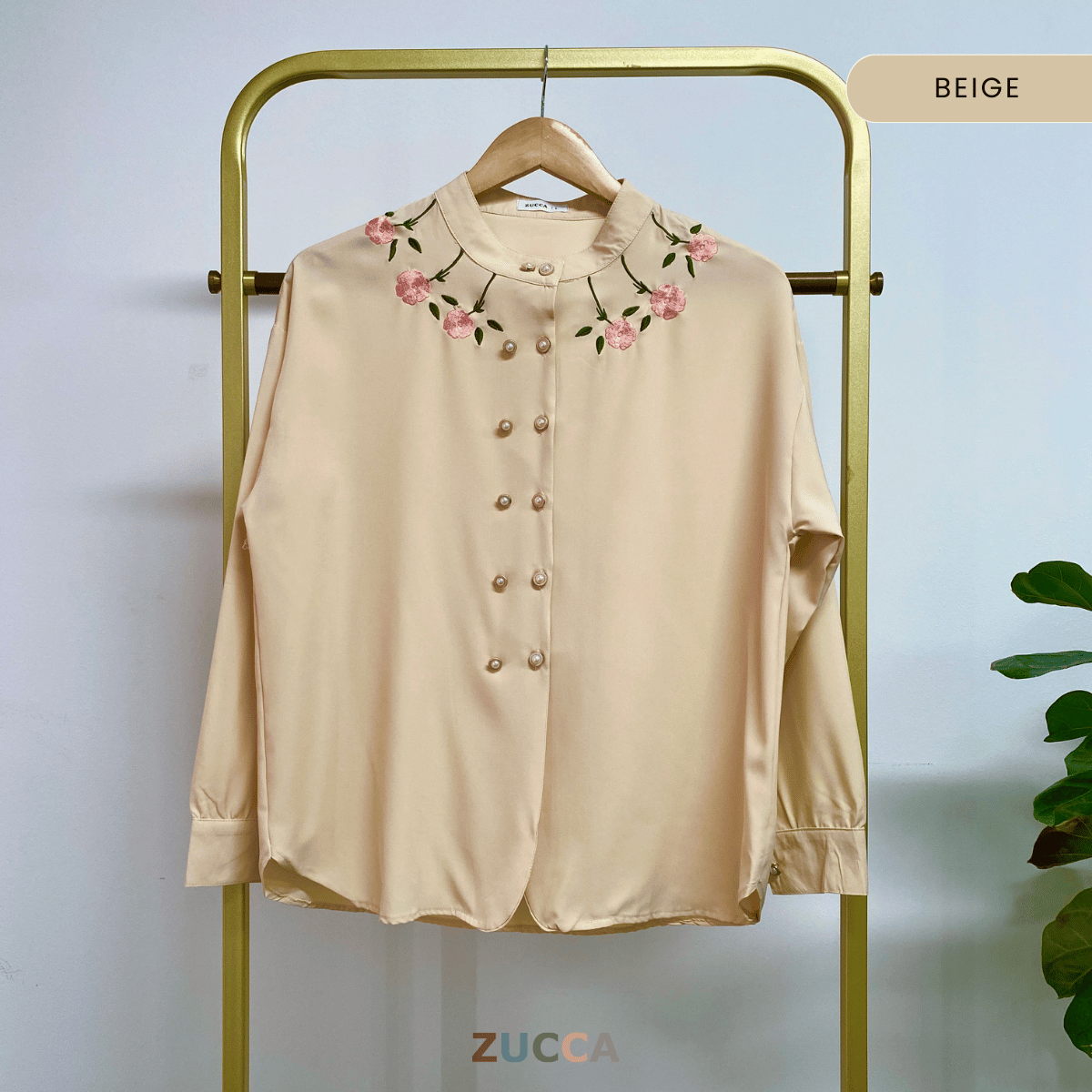 ZUCCA FAWA FLORAL EMBROIDERED WOMEN BLOUSE - DM181 NECK EMBROIDERY LEHER SULAM FLORAL